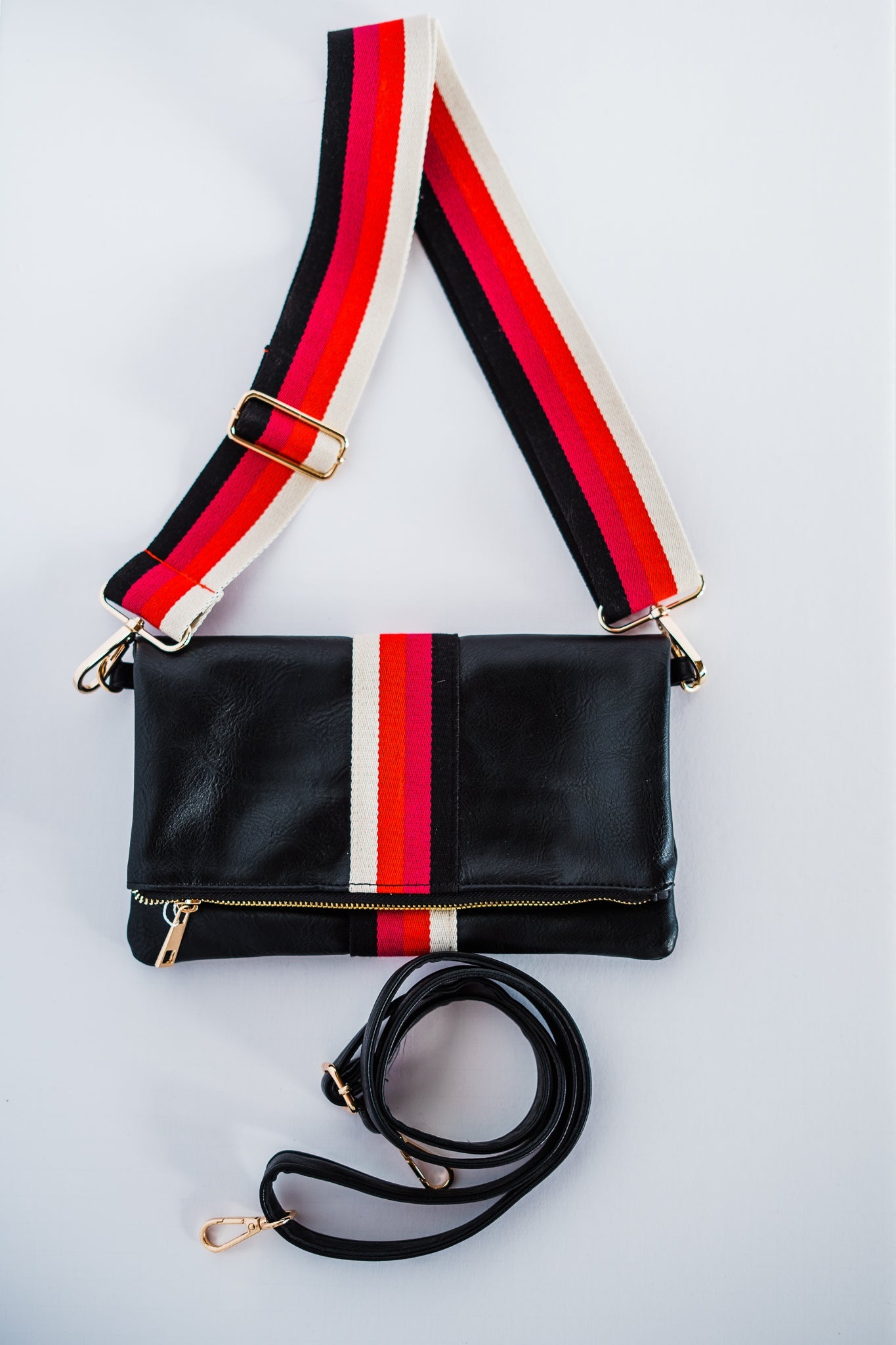 Black + Multi Stripe Vegan Crossbody, Belt Bag + Clutch - Aspen Lane 