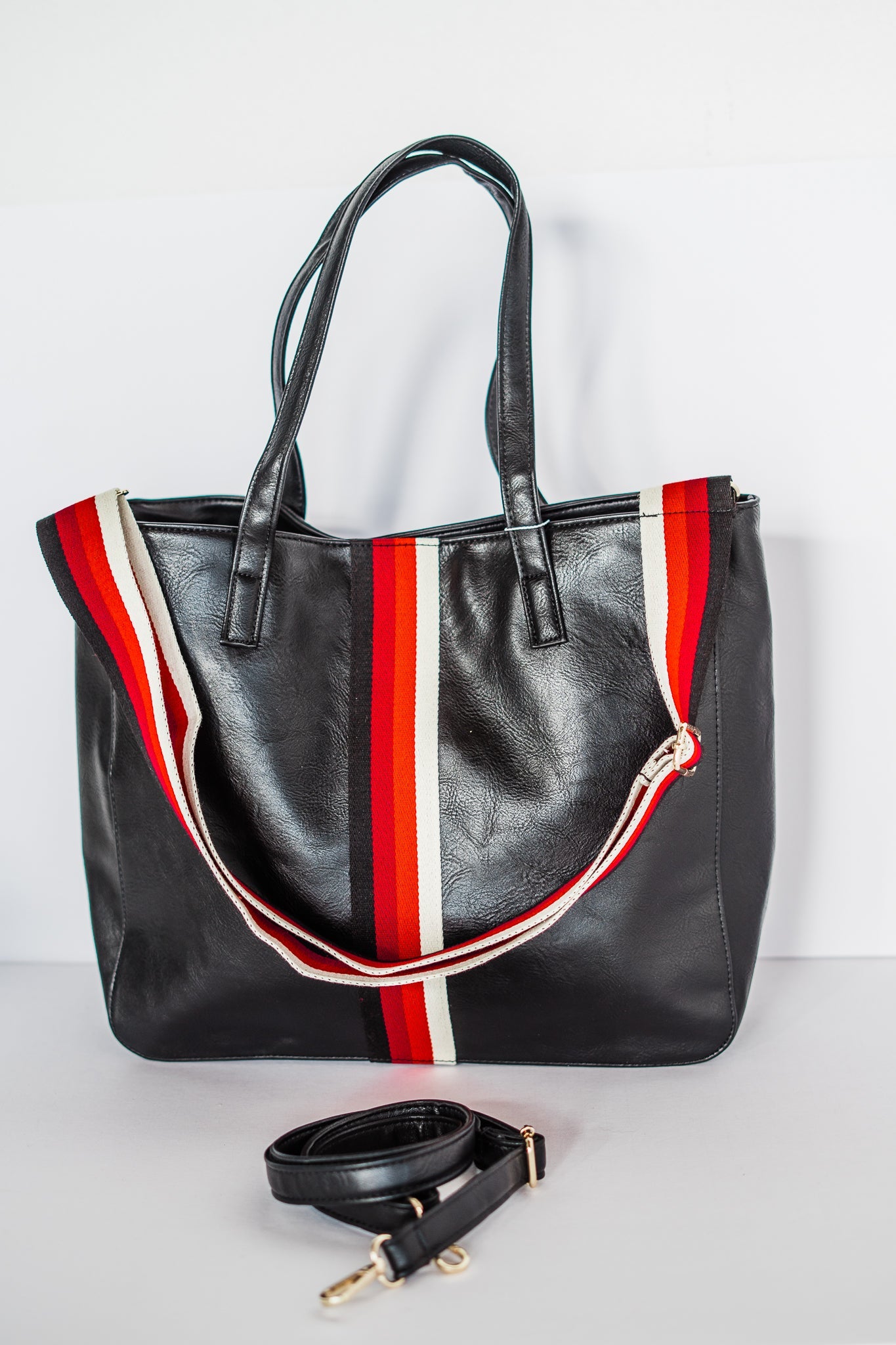 Black + Multi Stripe Vegan Tote - Aspen Lane 