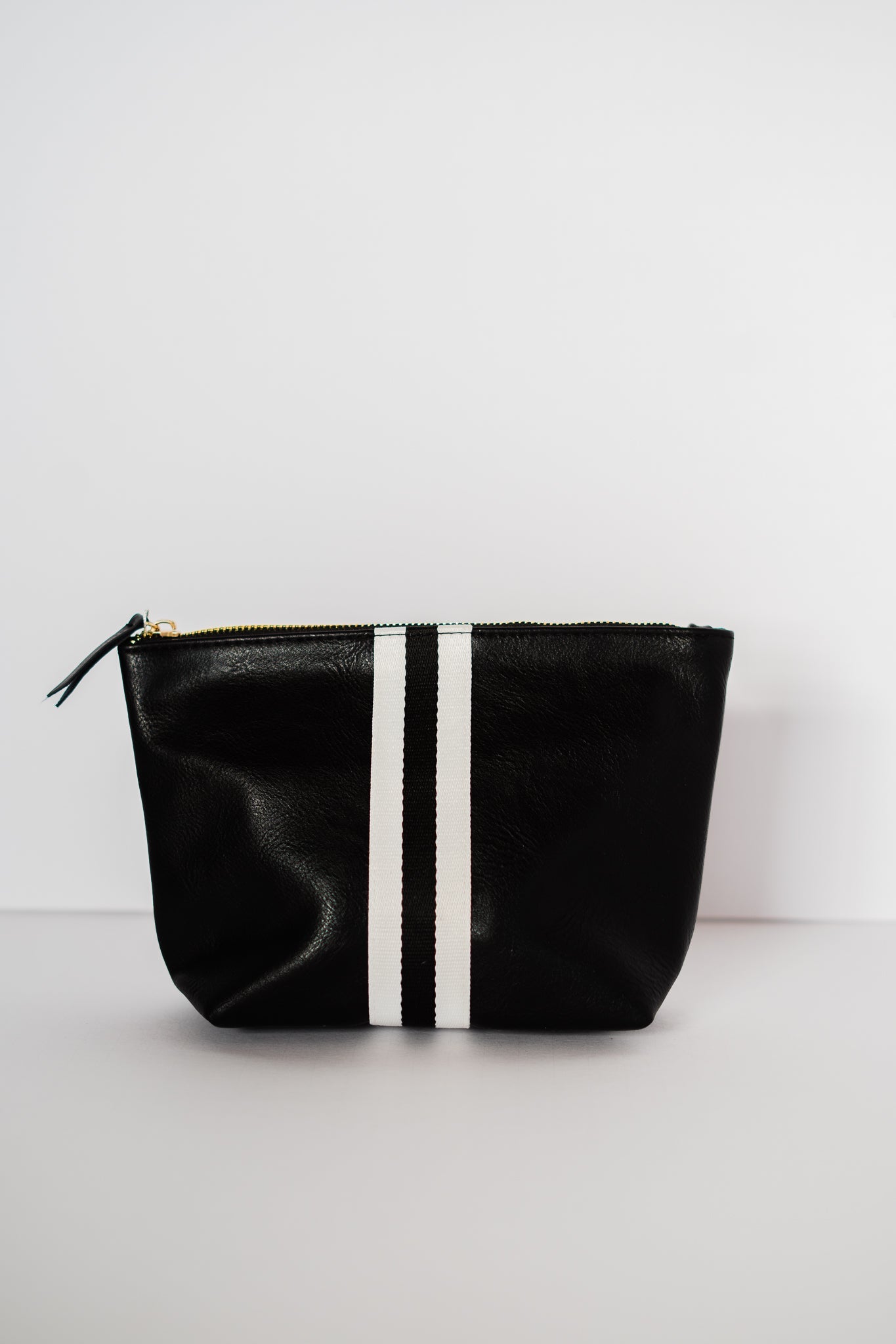 Vegan Stripe Bag Pouch | Black w/ Stripe - Aspen Lane 