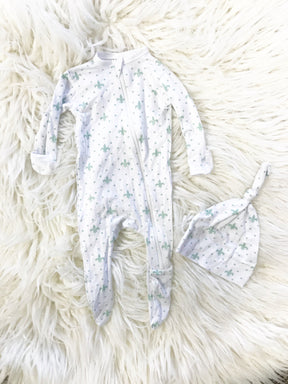 Fleur de Lis Mint Green Footie - Aspen Lane 