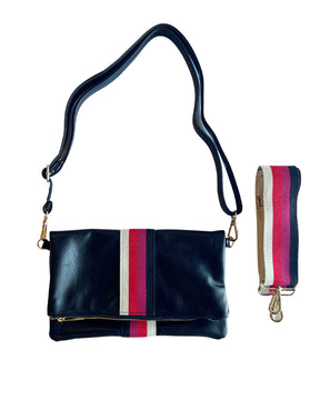 Black + Multi Stripe Vegan Crossbody, Belt Bag + Clutch - Aspen Lane 